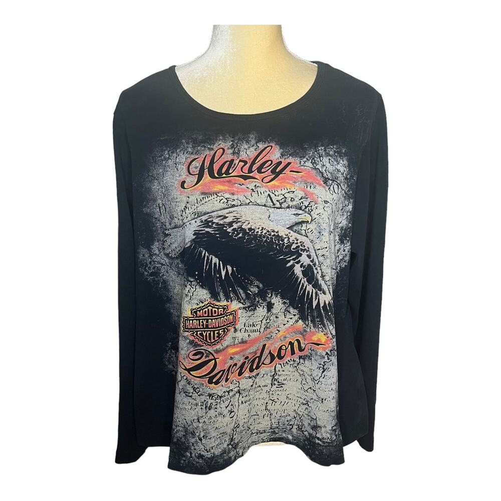 Harley Davidson Black Long Sleeve Top Shirt Crystal Bead Size 1W XL L